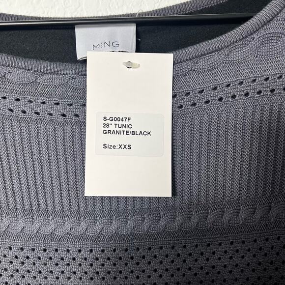 MING WANG GREY BLACK WOMEN LONG SLEEVE SWEATER TOP SIZE XXS BRAND NEW - Picture 5 of 5